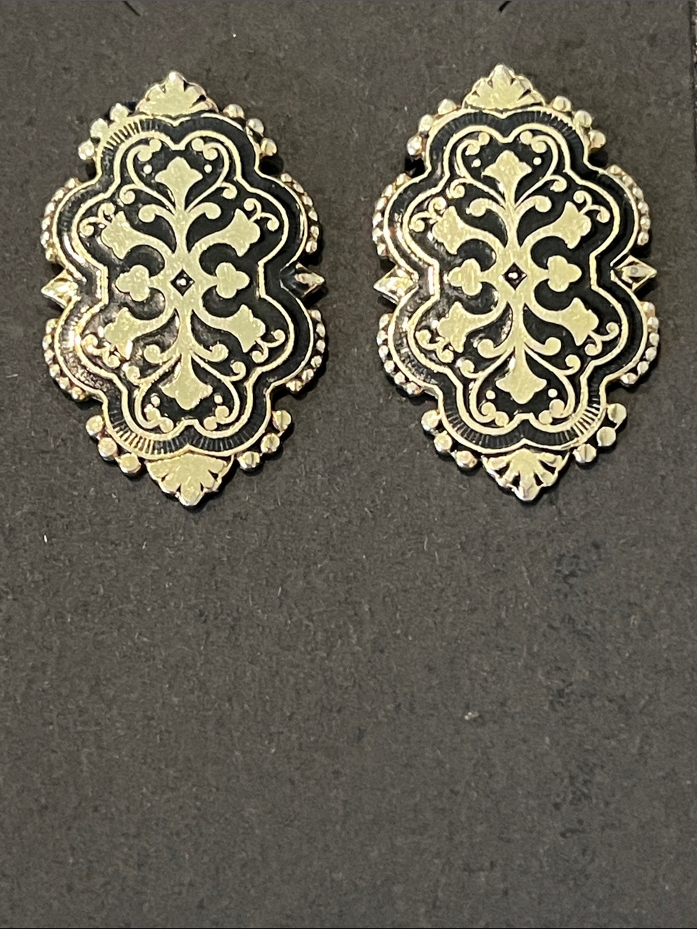 Goldtone Black Enameled Clip Earrings